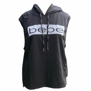 Bebe sport women’s hooded sleeveless top black/white NWT